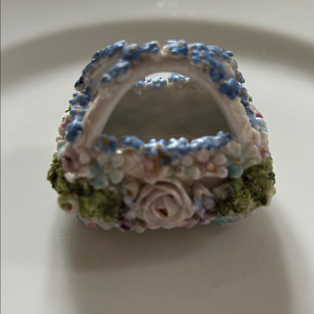 Antique Elfinware Mossware Porcelain  Floral Basket